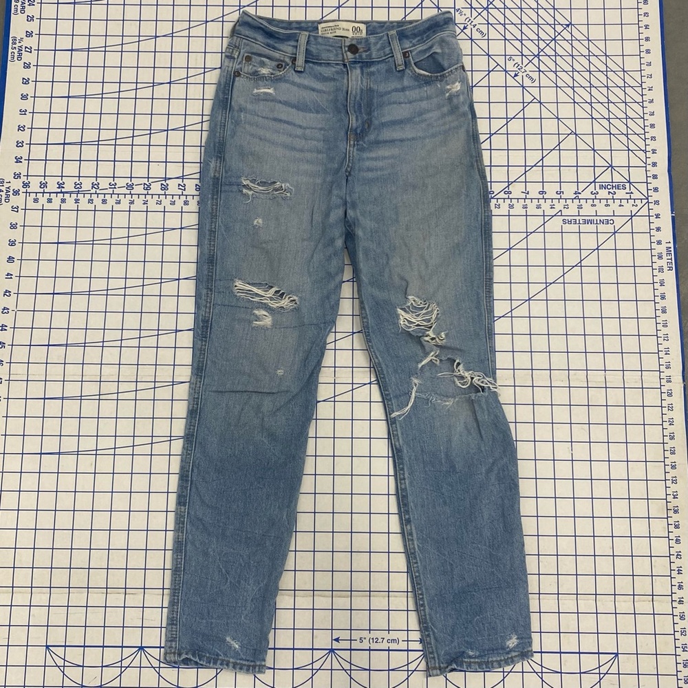 Abercrombie & Fitch Girlfriend Jean High Rise 00R W 24 L 27 Distressing Blue